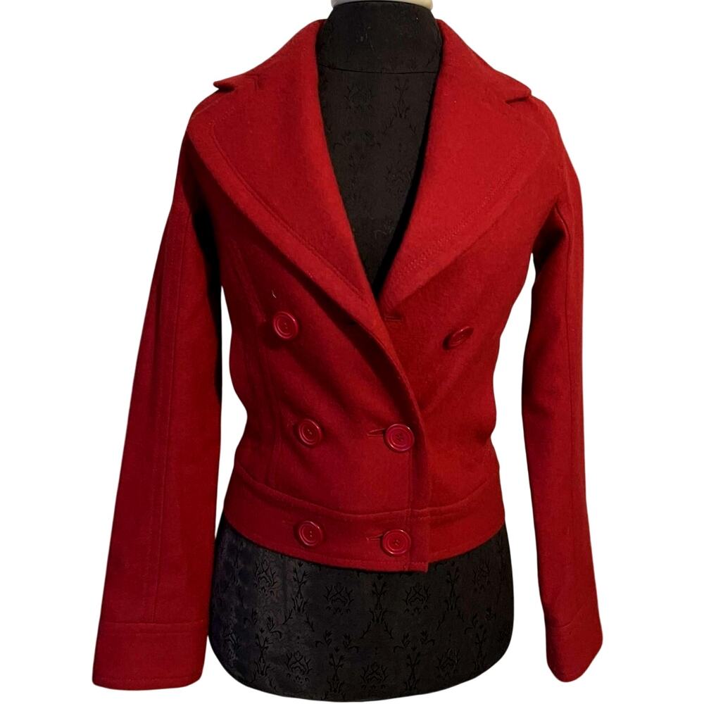 BP. Women’s Red Double-Breasted Peacoat – Size XS